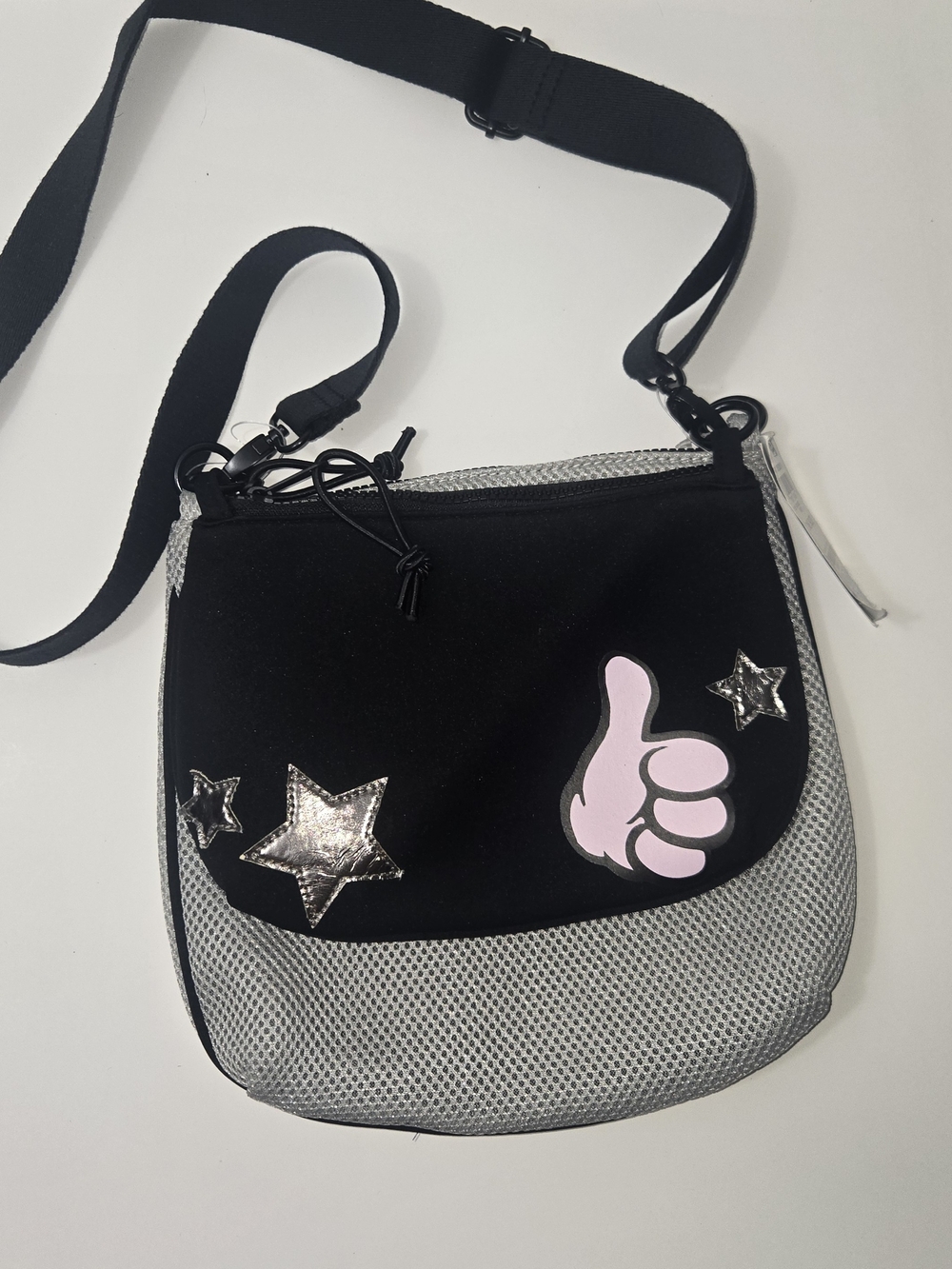 Ideology 2-in-1 Graphic Crossbody Bag with Stars And Pink Thumbs-Up Patch